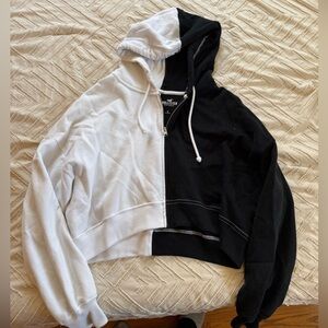 Hollister cropped black and white zip up